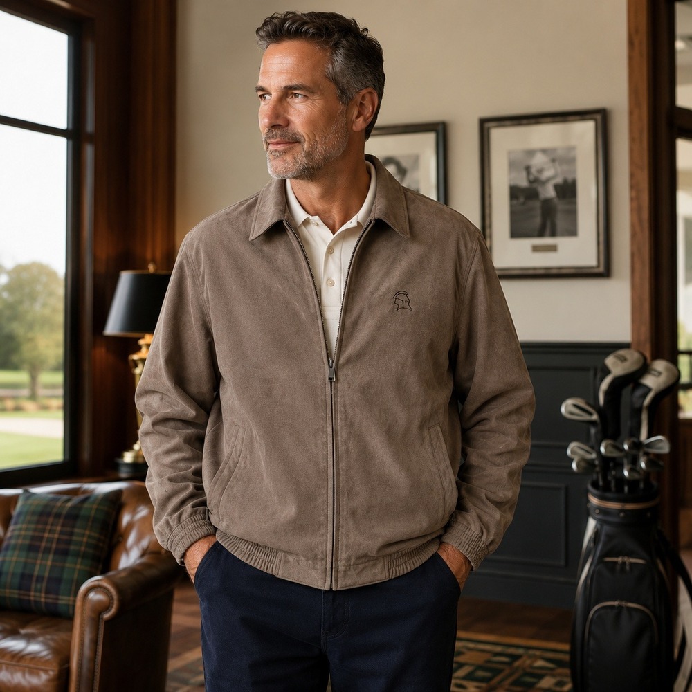 Gary Player Mens XXL Faux Suede Zip Jacket Taupe Brown Lightweight Lined